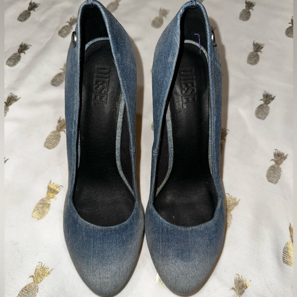 Diesel Denim Y2K Almond Toe Platform Melrose Stiletto Heels EU38/US 7.5